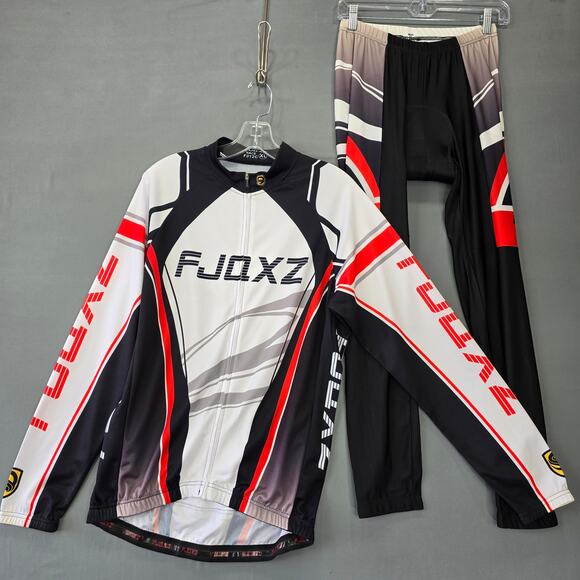 FJQXZ Race Other - FJQXZ Cycling Gear Padded Pants Full Zip Jacket Set Men XL Black White Race Suit
